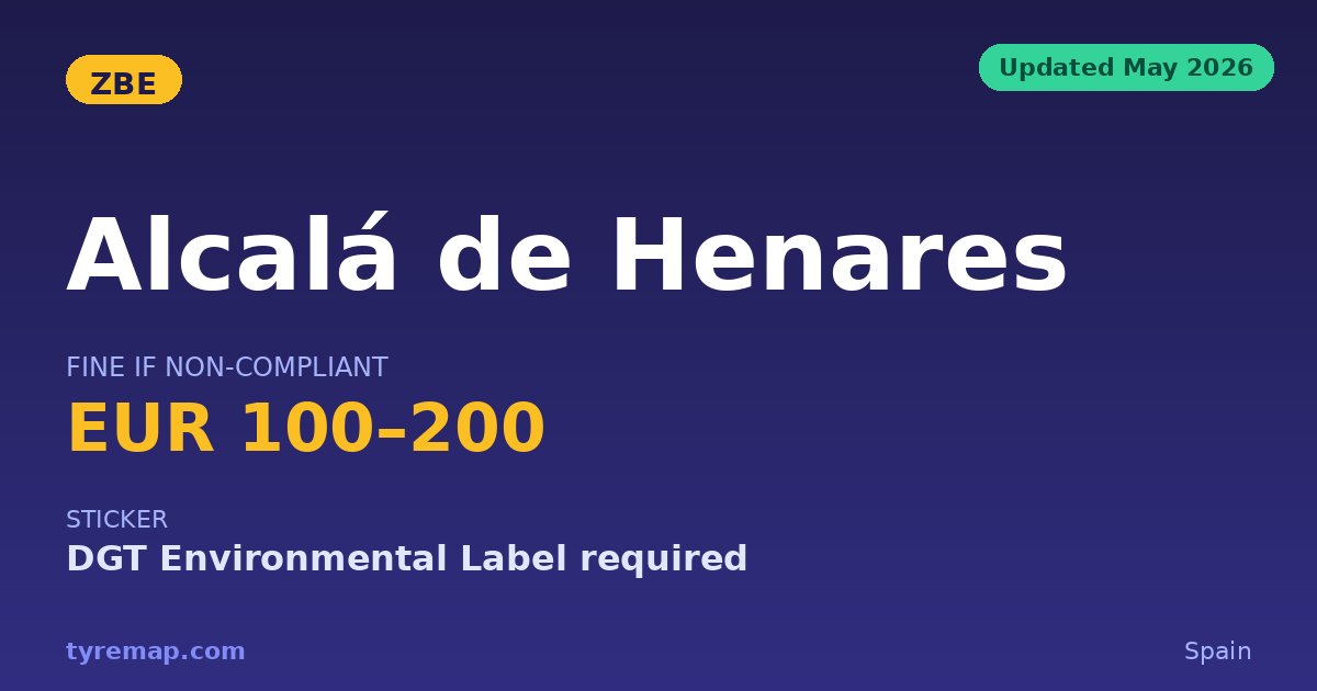 Alcalá de Henares ZBE 2026: DGT Label Needed, €200 Fine key facts visual