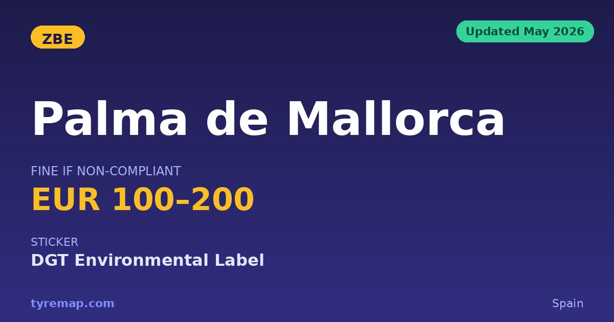 Palma de Mallorca ZBE 2026 — €100 Fine, DGT Label Required key facts visual