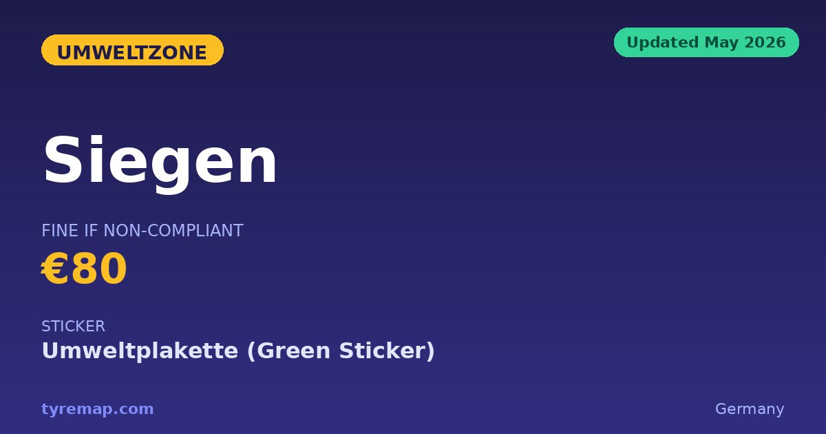 Siegen's Umweltzone 2026 Needs a Green Plakette, €100 Fine key facts visual