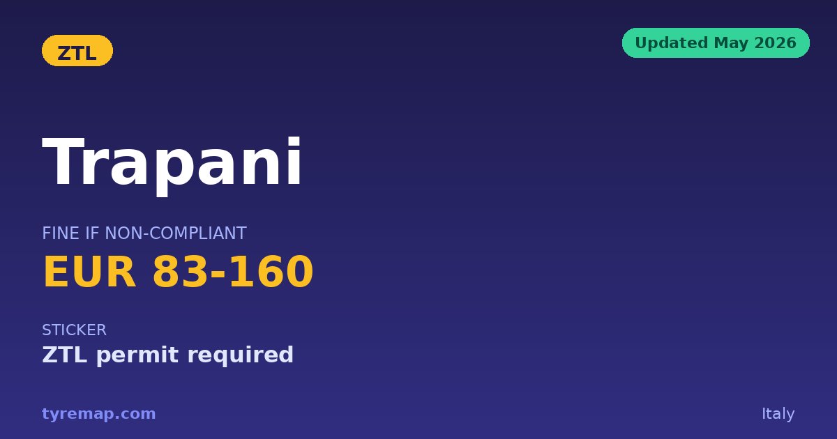 ZTL Trapani 2026 — Orari, Mappa e Multe (€83-332) key facts visual