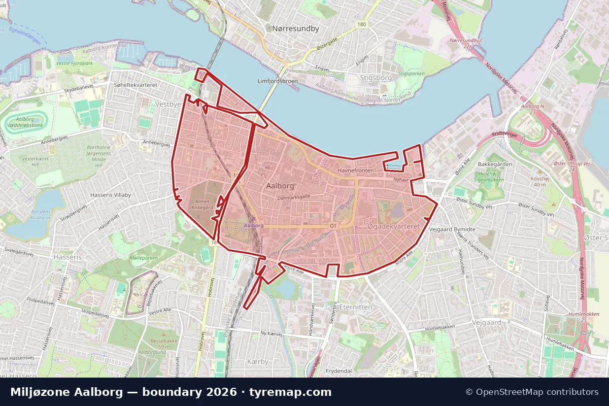 Map of the Miljøzone Aalborg boundary in Aalborg, 2026