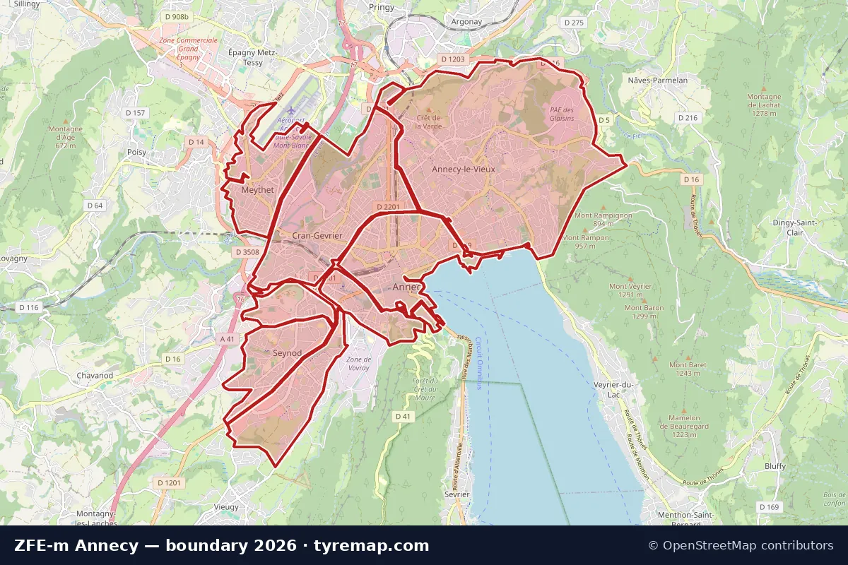Map of the ZFE-m Annecy boundary in Annecy, 2026