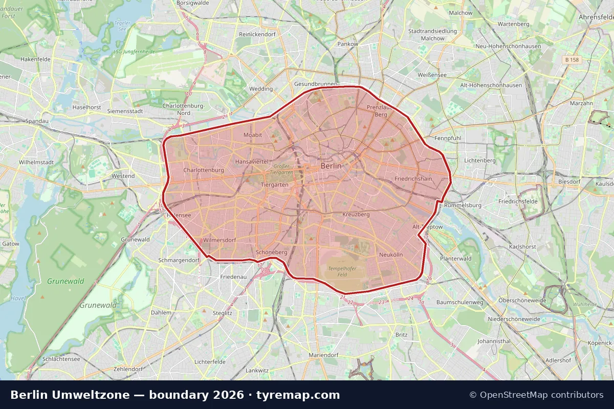 Karte: Grenze der Umweltzone in Berlin, 2026