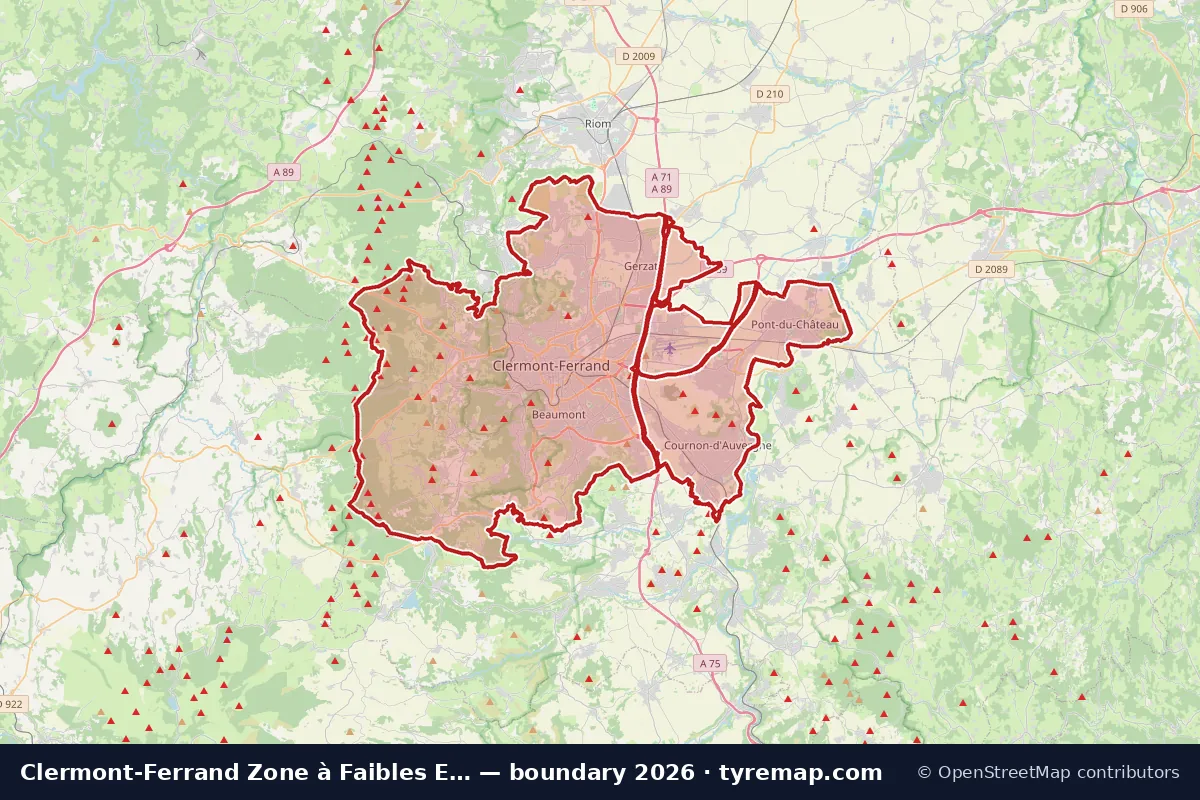 Carte du périmètre Zone à Faibles Emissions à Clermont-Ferrand, 2026