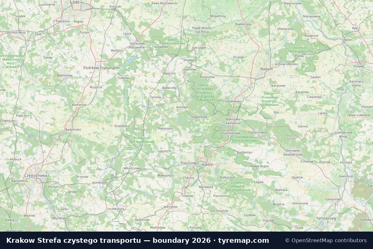 Mapa granic strefy Strefa czystego transportu – Krakow, 2026
