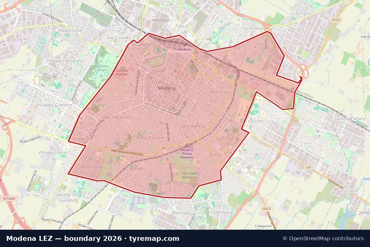 Mappa del perimetro LEZ a Modena, 2026