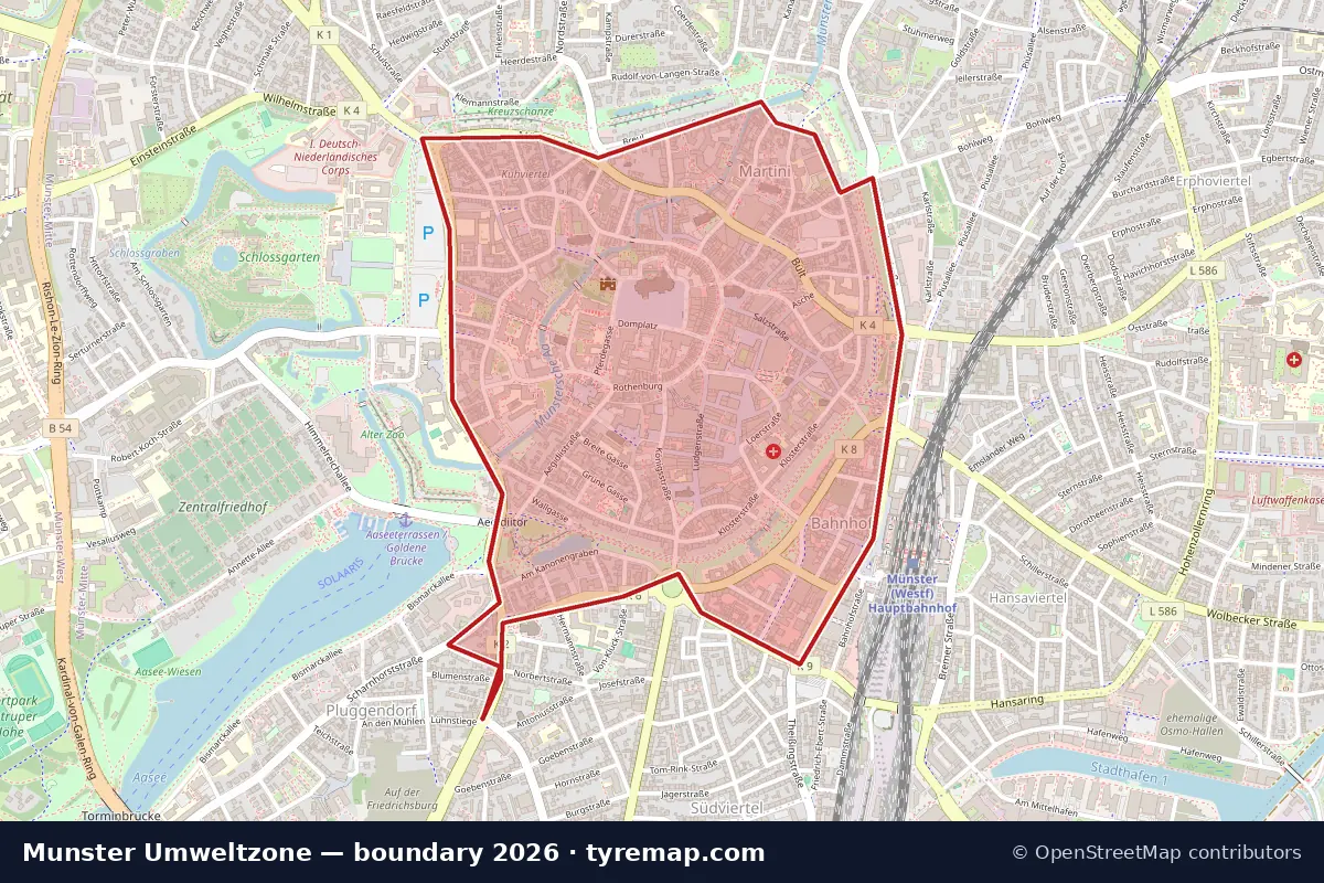 Map of the Umweltzone boundary in Munster, 2026