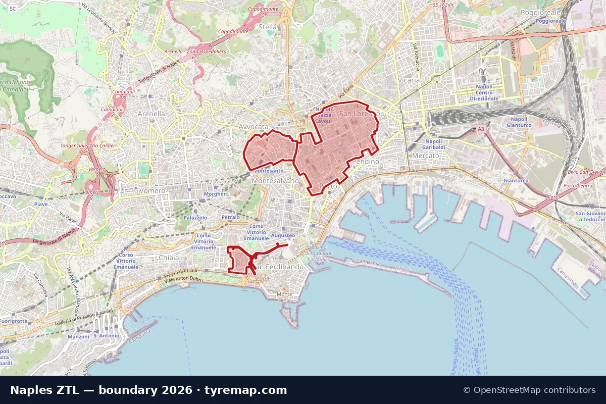 Map of the ZTL boundary in Naples, 2026