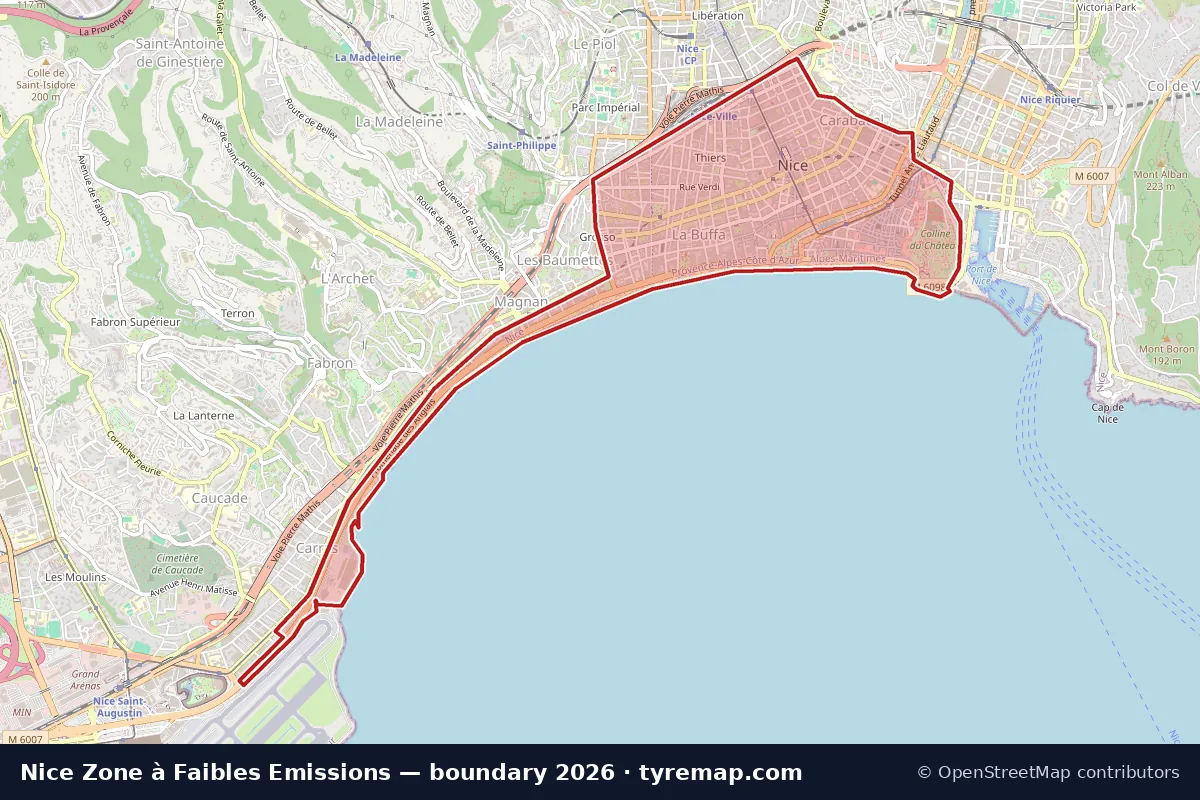 Carte du périmètre Zone à Faibles Emissions à Nice, 2026