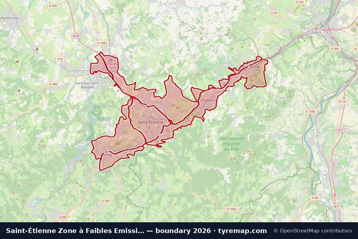 Carte du périmètre Zone à Faibles Emissions à Saint-Étienne, 2026