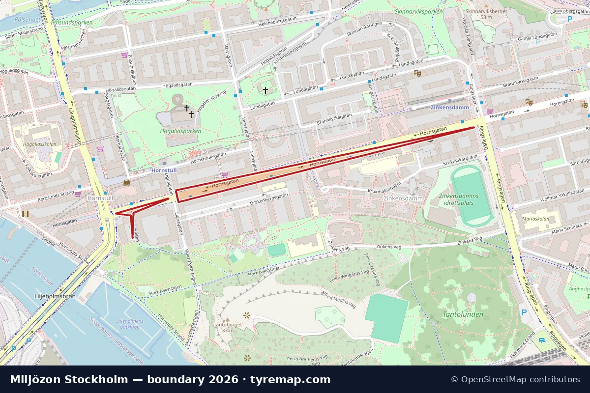 Map of the Miljözon Stockholm boundary in Stockholm, 2026